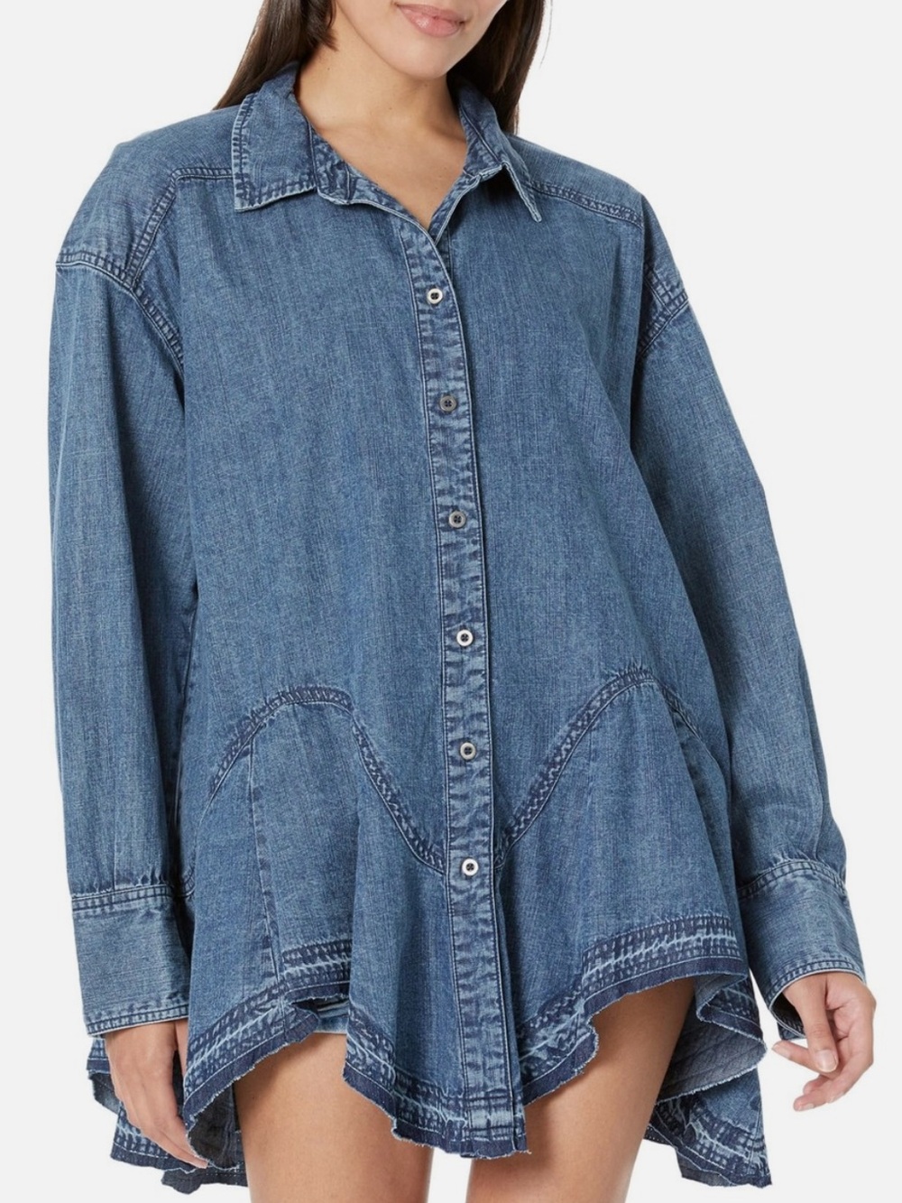 Free People Freya Denim Shirt in Medium Indigo Wash